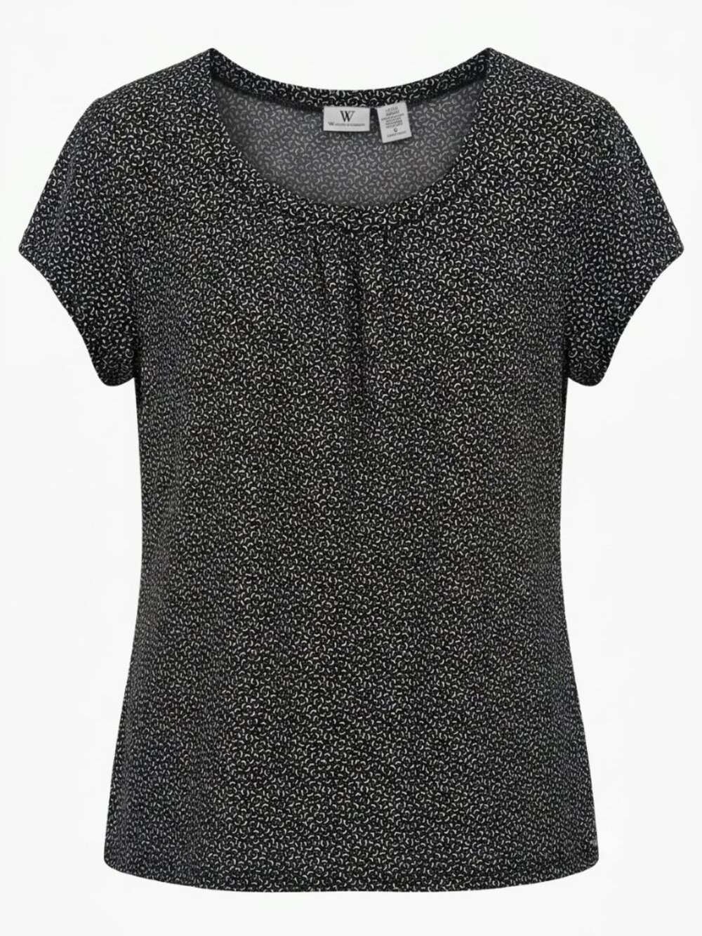 Worthington Woman Black & White Crescent Geometric Print Cap Sleeve 1X